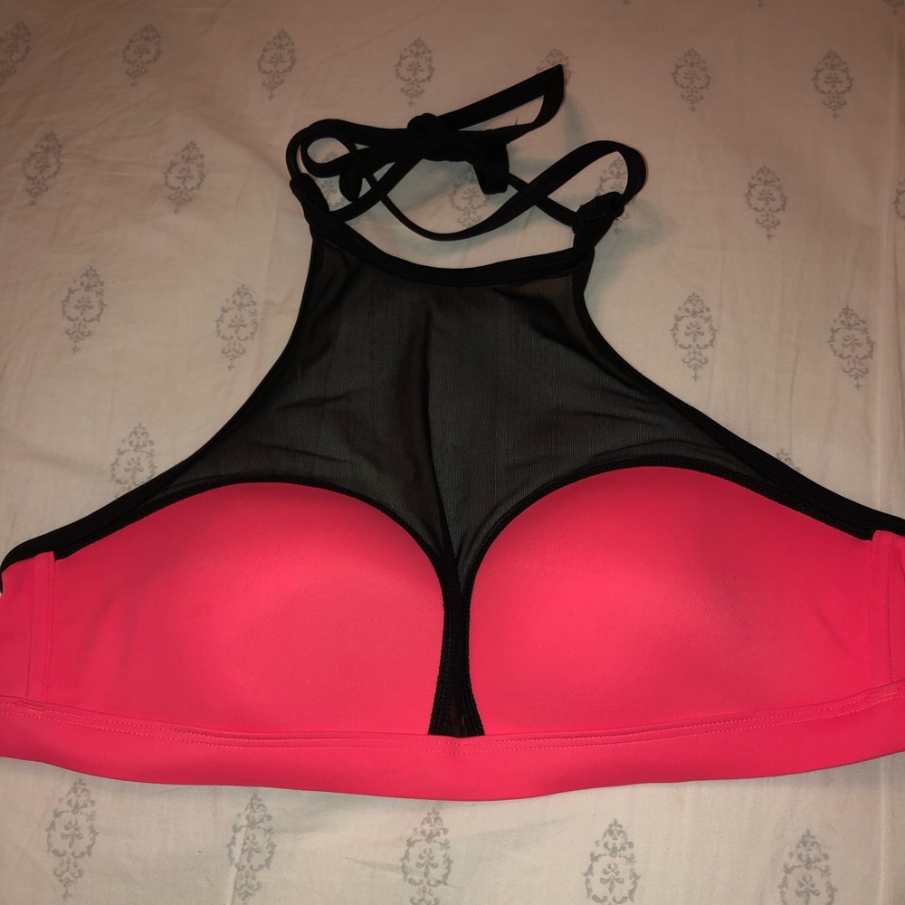 PINK Mesh High Neck Bikini Top